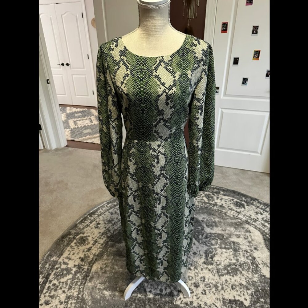 Green Snake Print Midi Dress